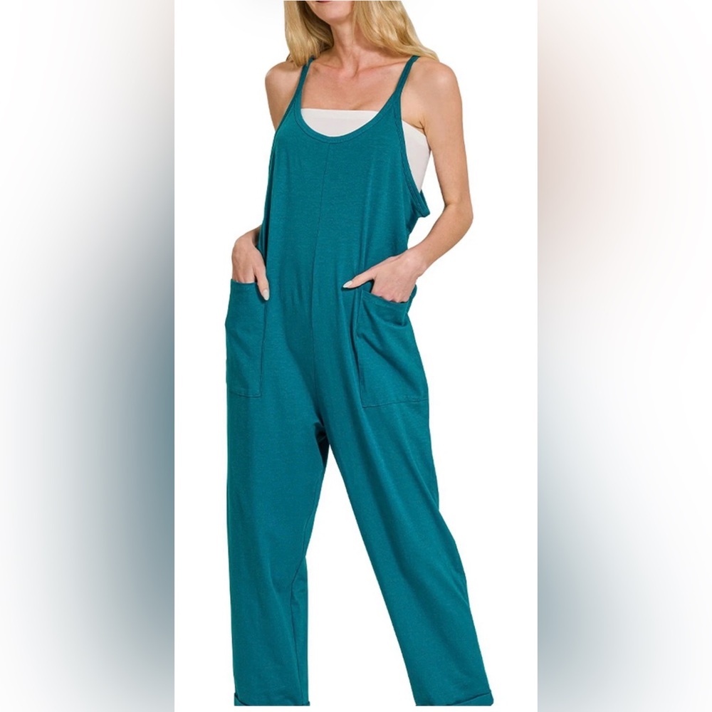 TWO Zenana Cotton Spaghetti Strap Jumpsuits